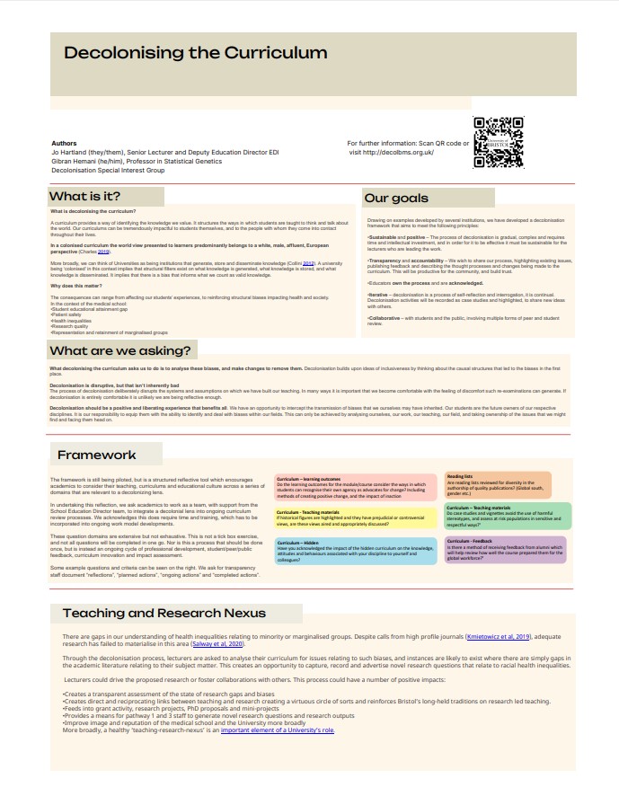 Poster on Decolonising the Curriculum and EDI